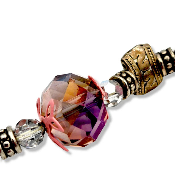 22" Pink Wedding Cake Embossed Enamel Beaded Statement Necklace Watermelon Beads - Picture 2 of 12